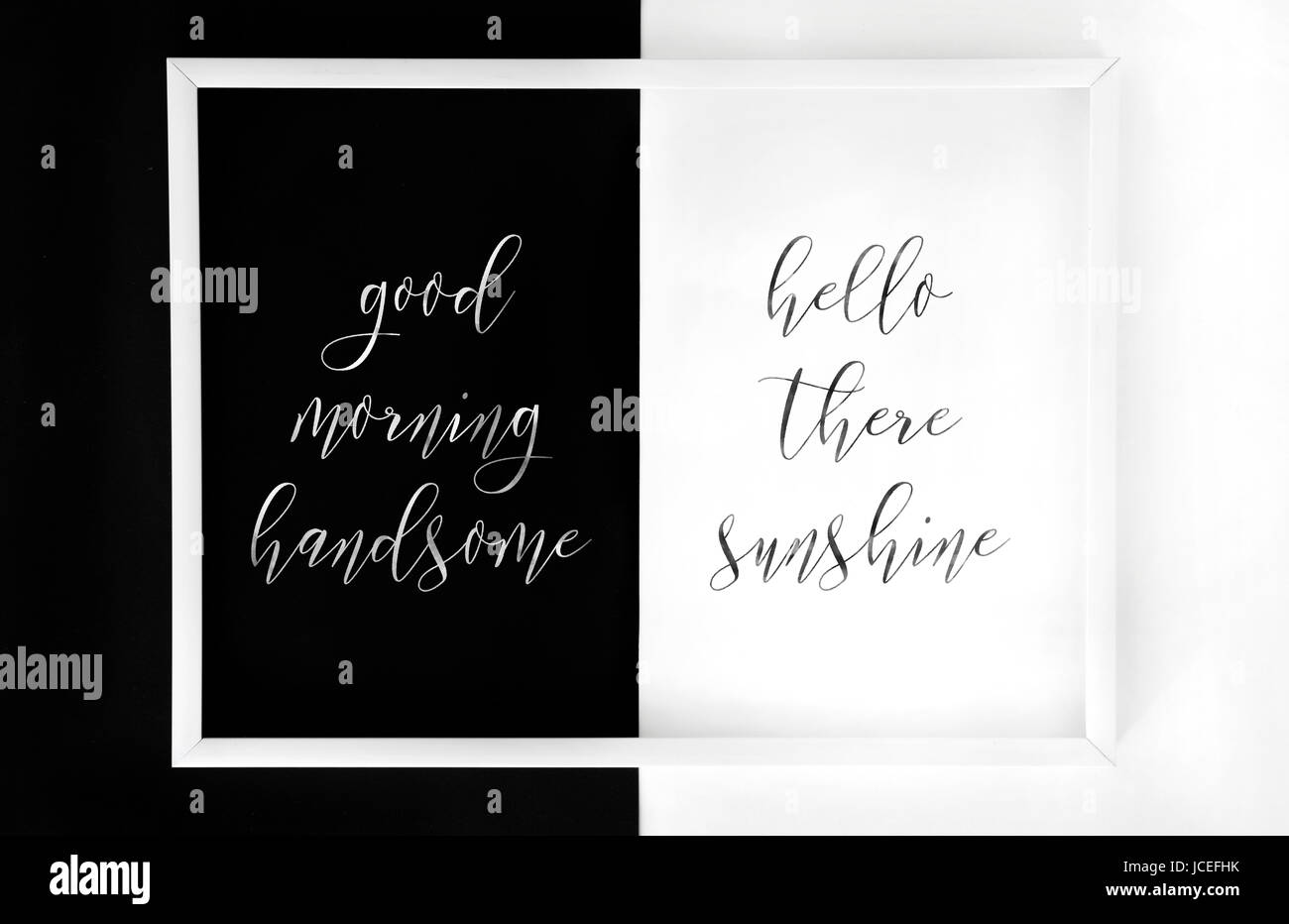 Produits 'Bonjour beau. Bonjour sunshine' poster minimaliste. Citations inspirantes manuscrite Banque D'Images