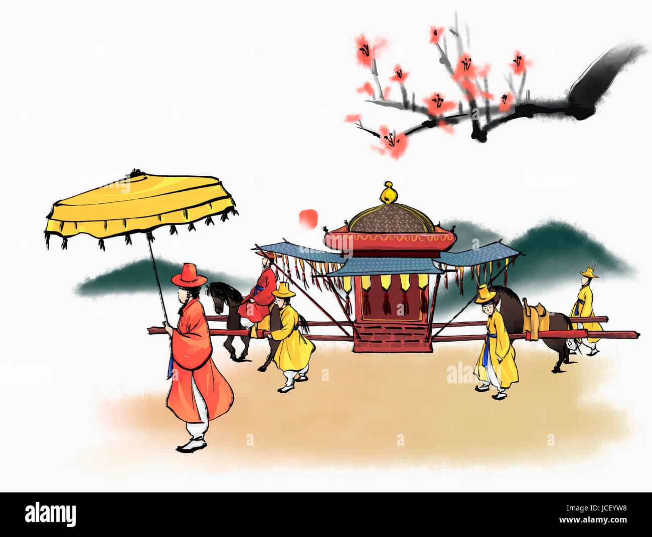 Illustration de la scène historique en coréen Josen Dynasty Banque D'Images