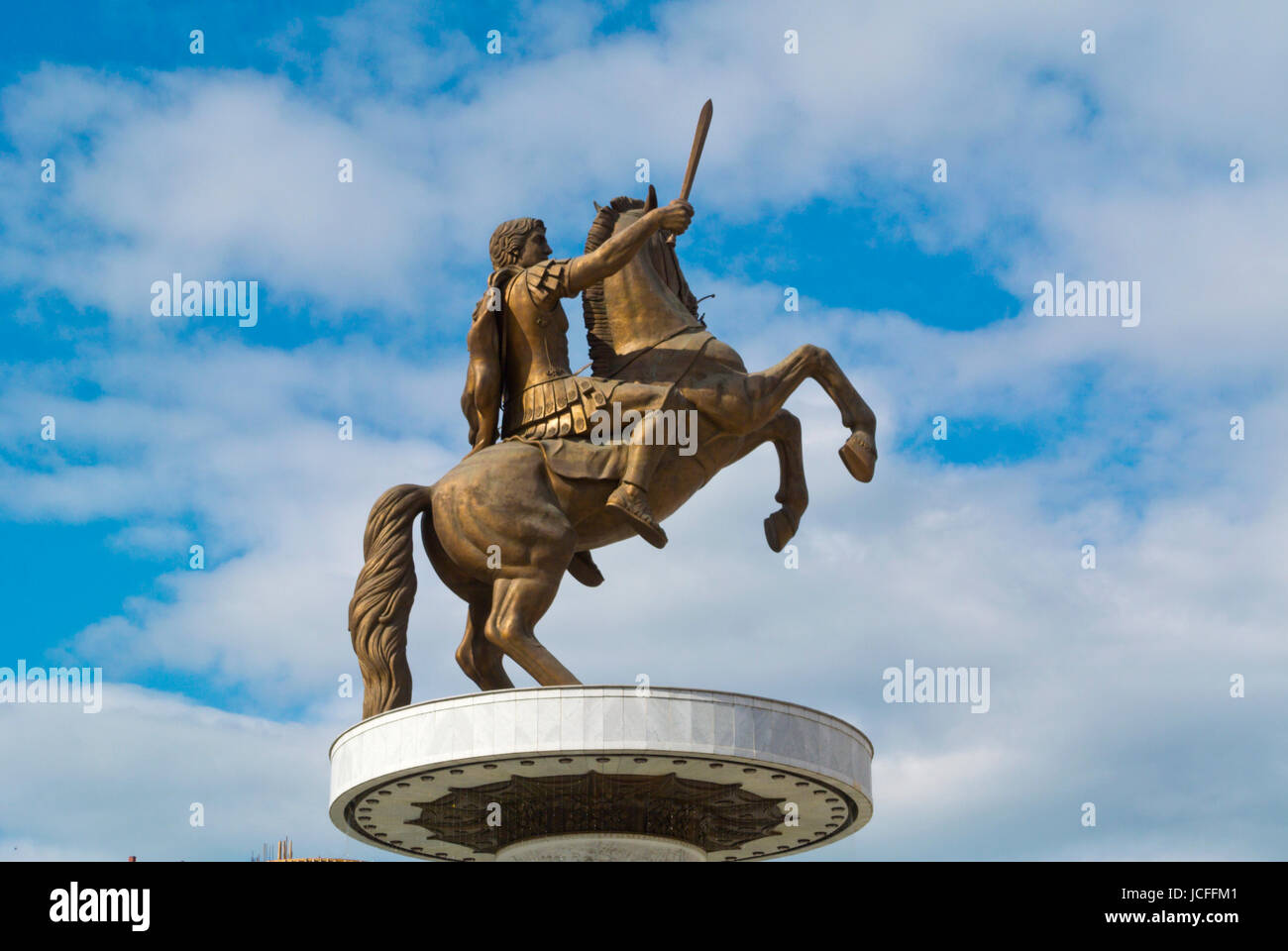 Guerrier sur un cheval, Alexandre le grand mémorial, Plostad Makedonija, place de Macédoine, Skopje, Macédoine Banque D'Images