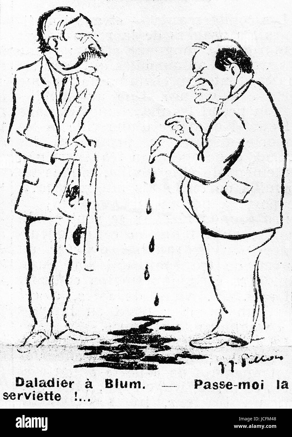 Dimensions de la revue française ' La Victoire '. Le 8 février 1934. Après les émeutes. Daladier et Blum. Banque D'Images