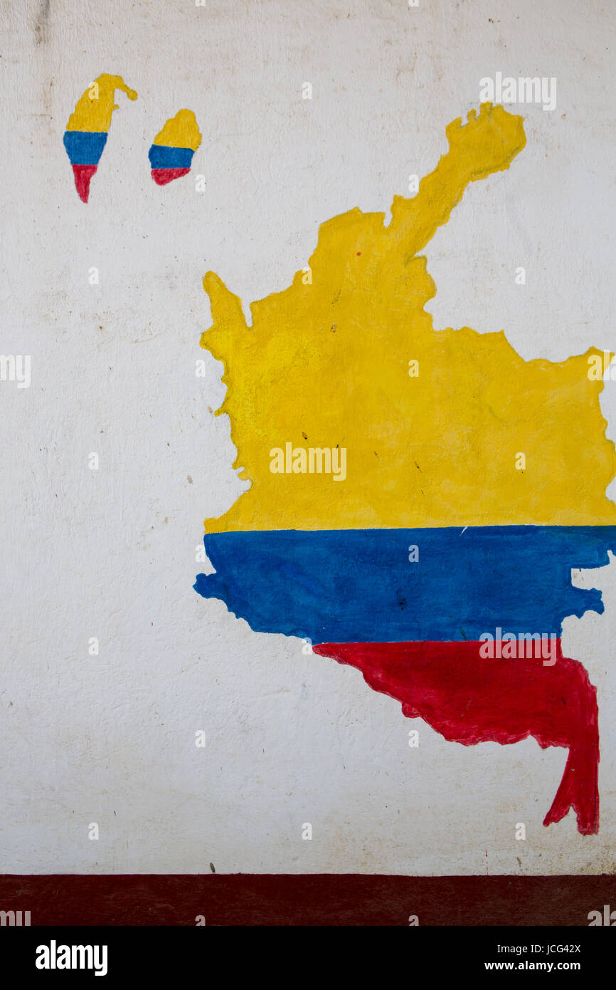 La Colombie sur la carte rétro grunge et mur. L'illustration et l'effet de génération Banque D'Images