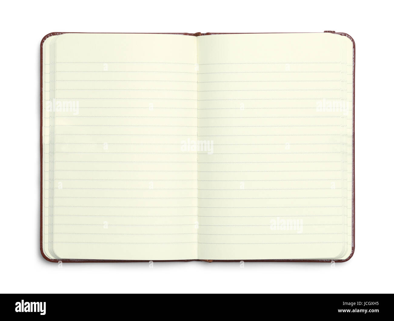 Ouvrir le Journal de cuir brun isolé sur fond blanc. Banque D'Images