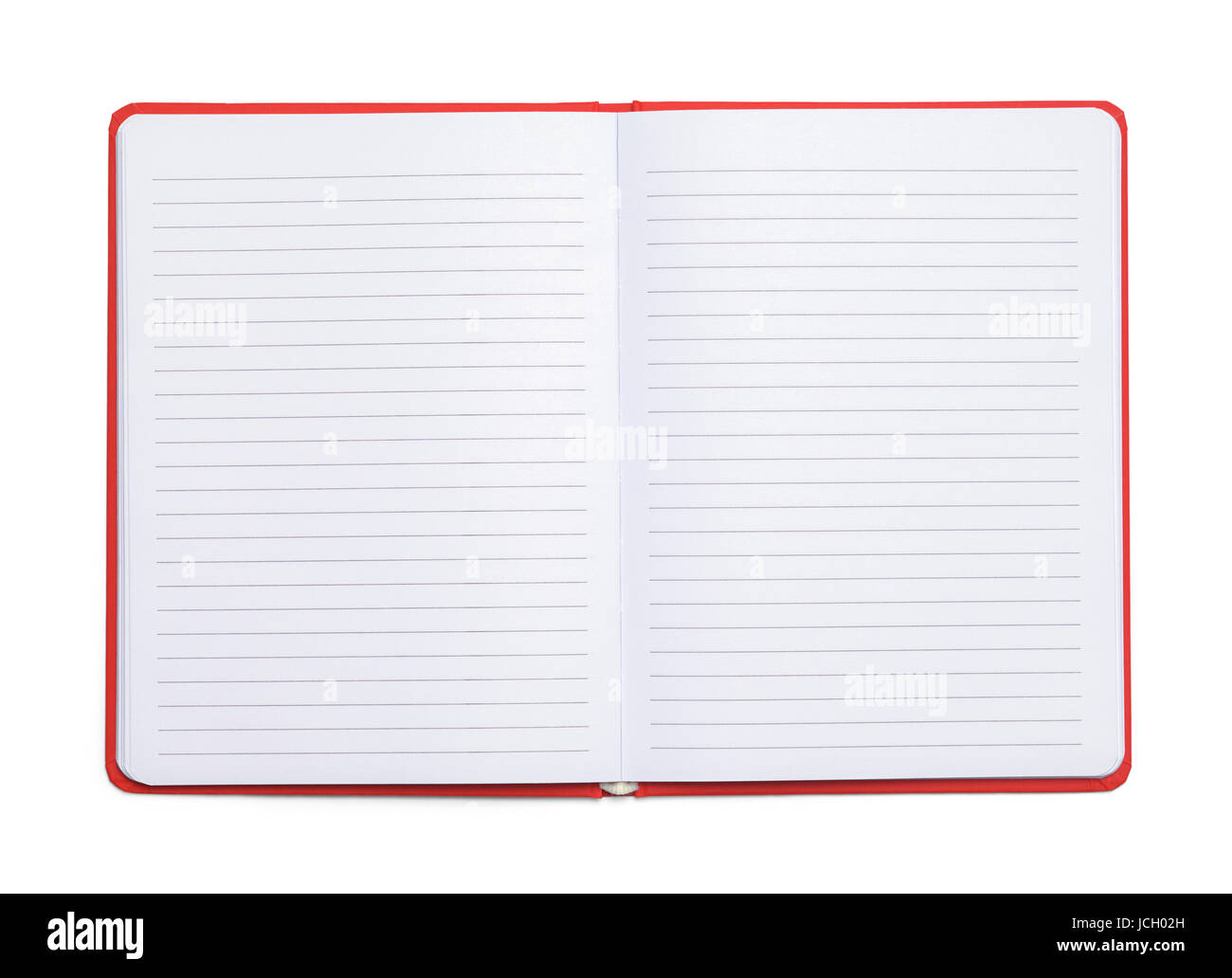 Composition avec la ligne rouge livre papier isolé sur fond blanc. Banque D'Images