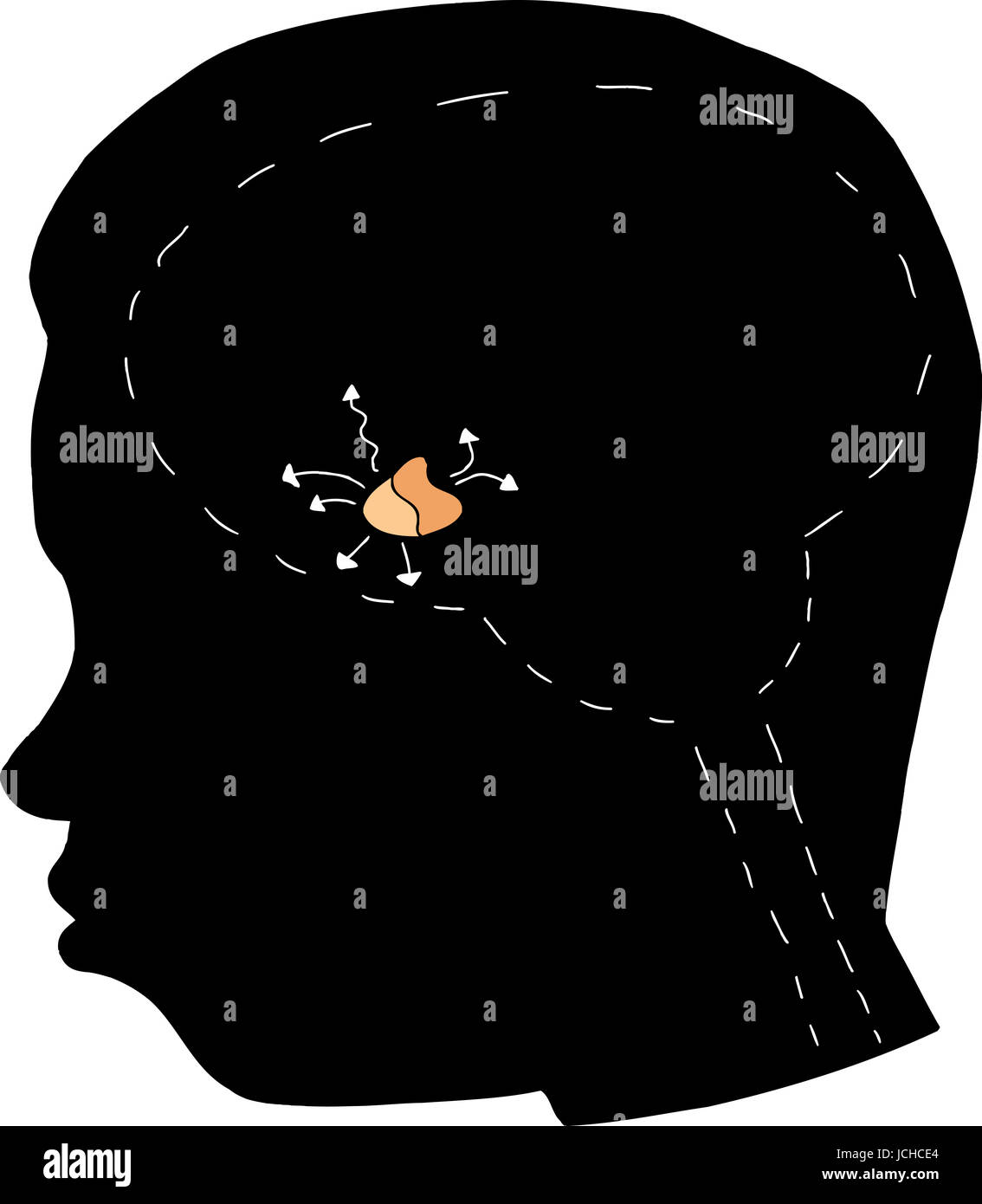 Contour noir hypophyse avec tête graphic Banque D'Images