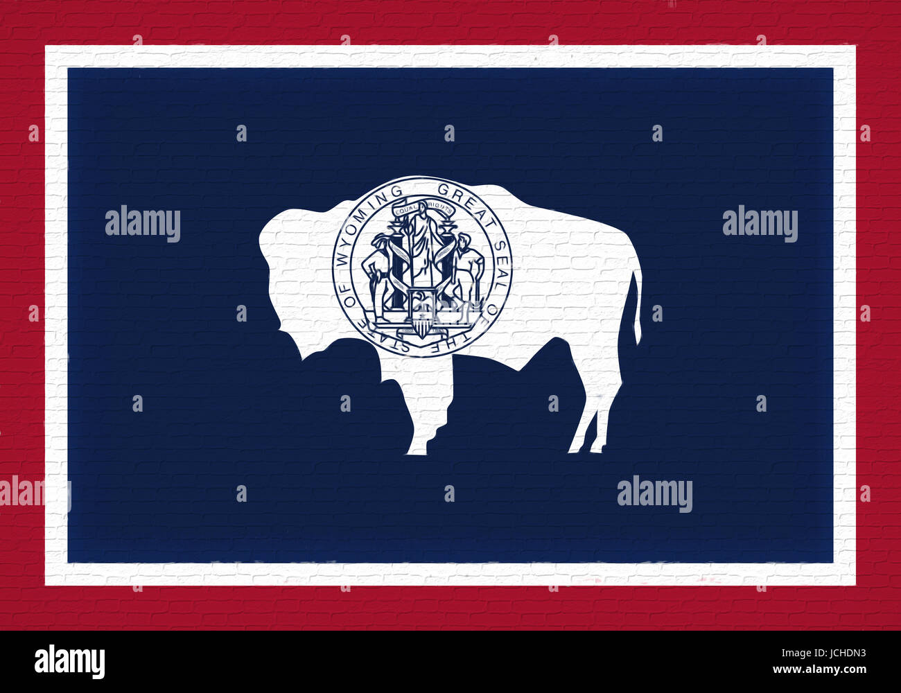 Illustration de l'état du Wyoming drapeau en Amérique à la recherche comme il est peint sur un mur. Banque D'Images