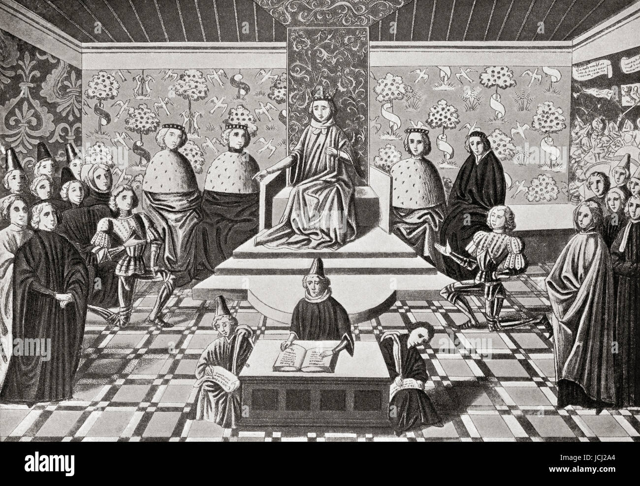 Richard II bannissant Henry Bolingbroke, duc de Hereford, 1398. Richard II, 1367 - 1400, alias Richard de Bordeaux. Roi d'Angleterre. L'histoire de Hutchinson de l'ONU, publié en 1915. Banque D'Images