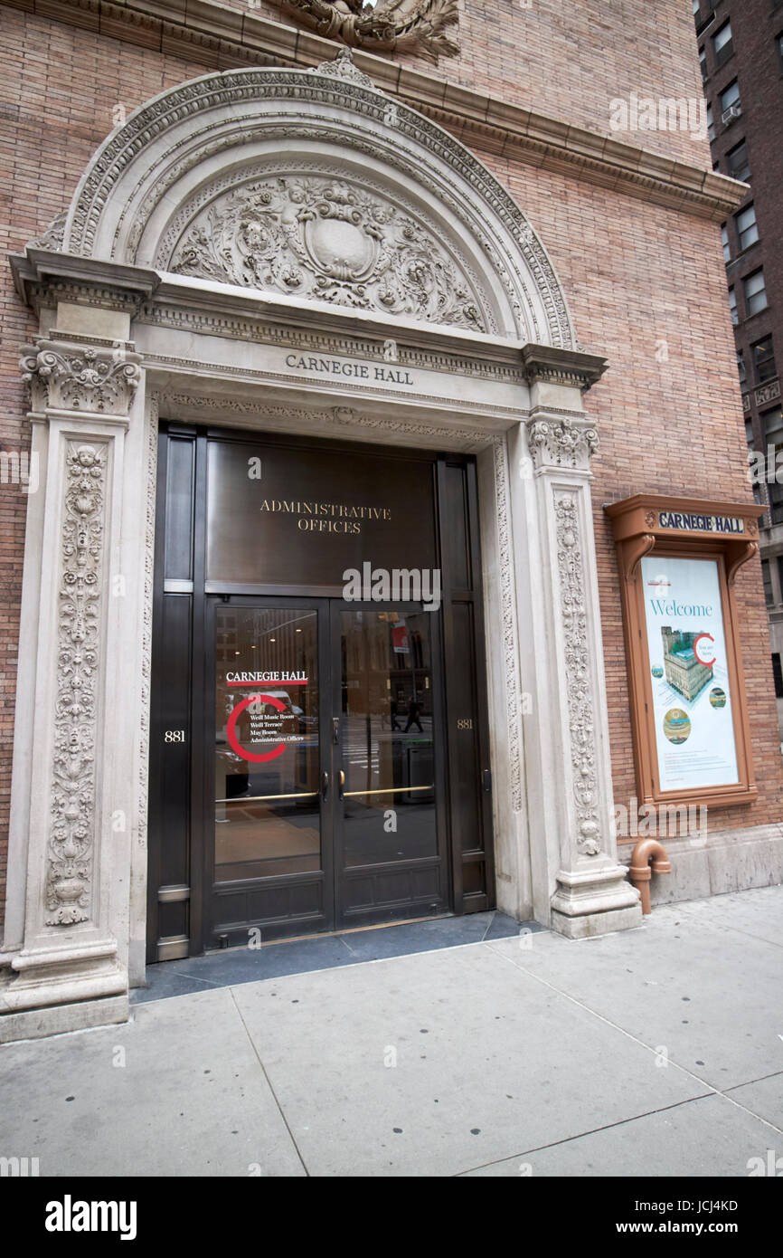 Carnegie hall lieu d'entrée des bureaux administratifs de la ville de New York USA Banque D'Images