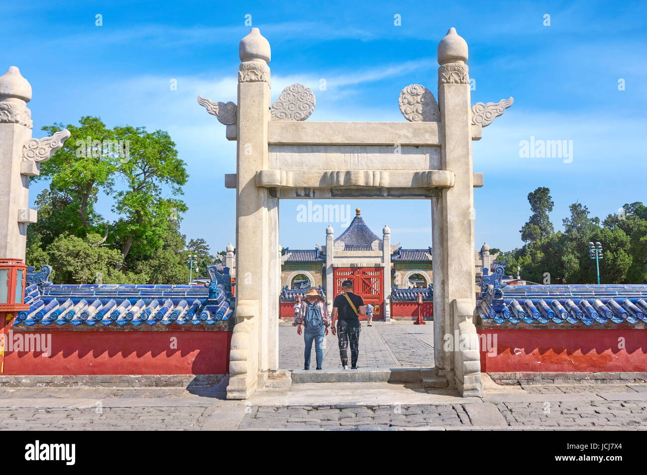Entrée au Temple du Ciel (Tian Tan), l'UNESCO, Beijing, Chine Banque D'Images