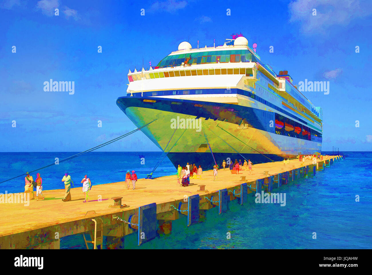 Débarquement des passagers des navires de croisière. --Photo art peinture Banque D'Images