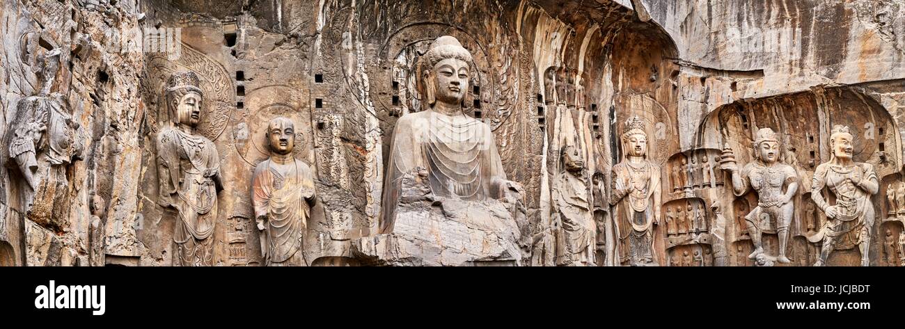 Grottes de Longmen vue panoramique, Luoyang, Chine Banque D'Images
