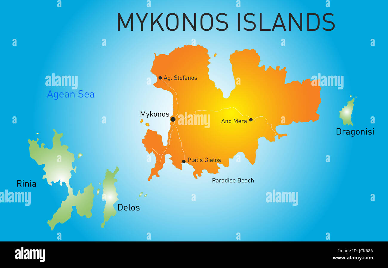 Vector carte des couleurs de île de Mykonos en Grèce Banque D'Images