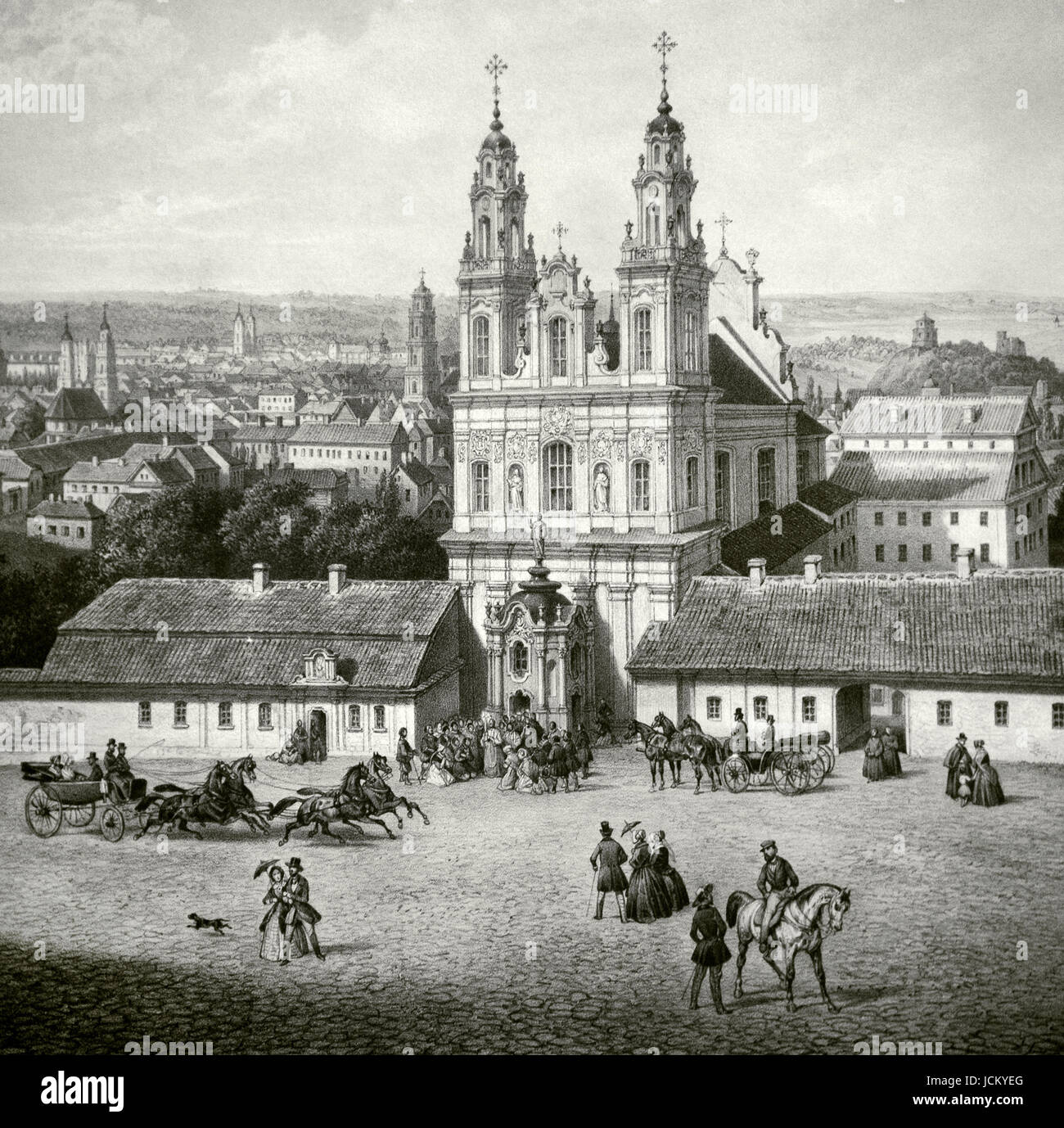Isidore Deroy (1797-1886). Victor Adam (1801-1866). Église de l'ascension et le monastère de missionnaires à Vilnius. Le lituanien. Banque D'Images