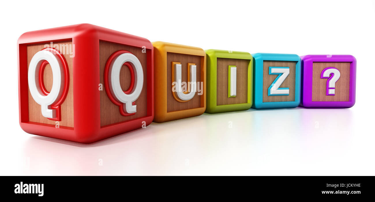Cubes Quiz isolé sur fond blanc. 3D illustration. Banque D'Images