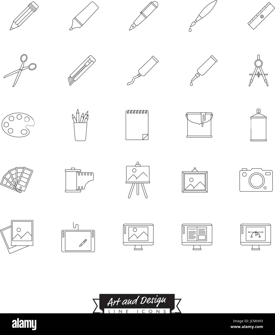 Collection de l'art, du design et de l'édition de symboles, style d'icône de ligne Illustration de Vecteur