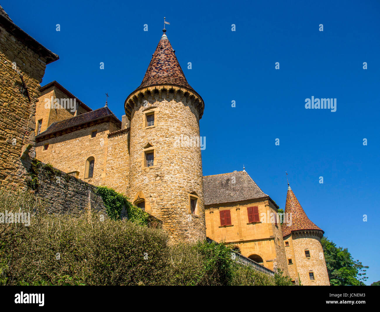 Château de Jarnioux, Village de pierres dorées, Beaujolais, Rhône, région Auvergne-Rhône-Alpes, France, Europe Banque D'Images