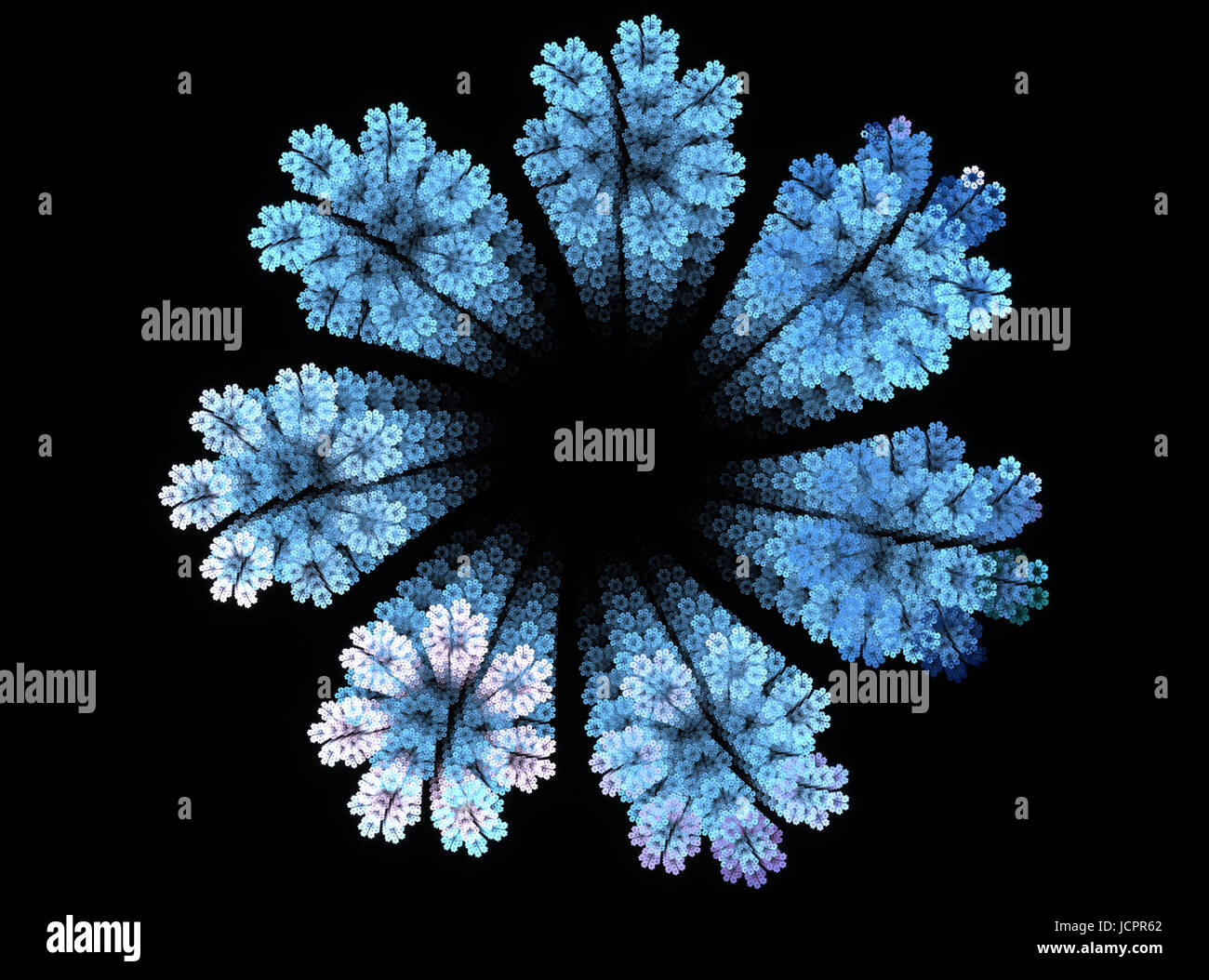 Abstract fractal, couronne de fleurs sur fond noir Banque D'Images