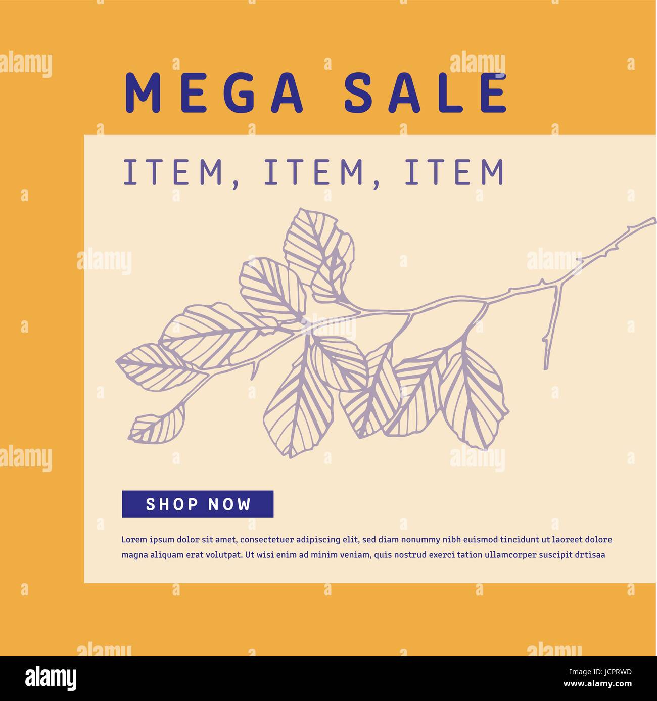 Mega vente brochure avec texte d'article et de feuilles Illustration de Vecteur