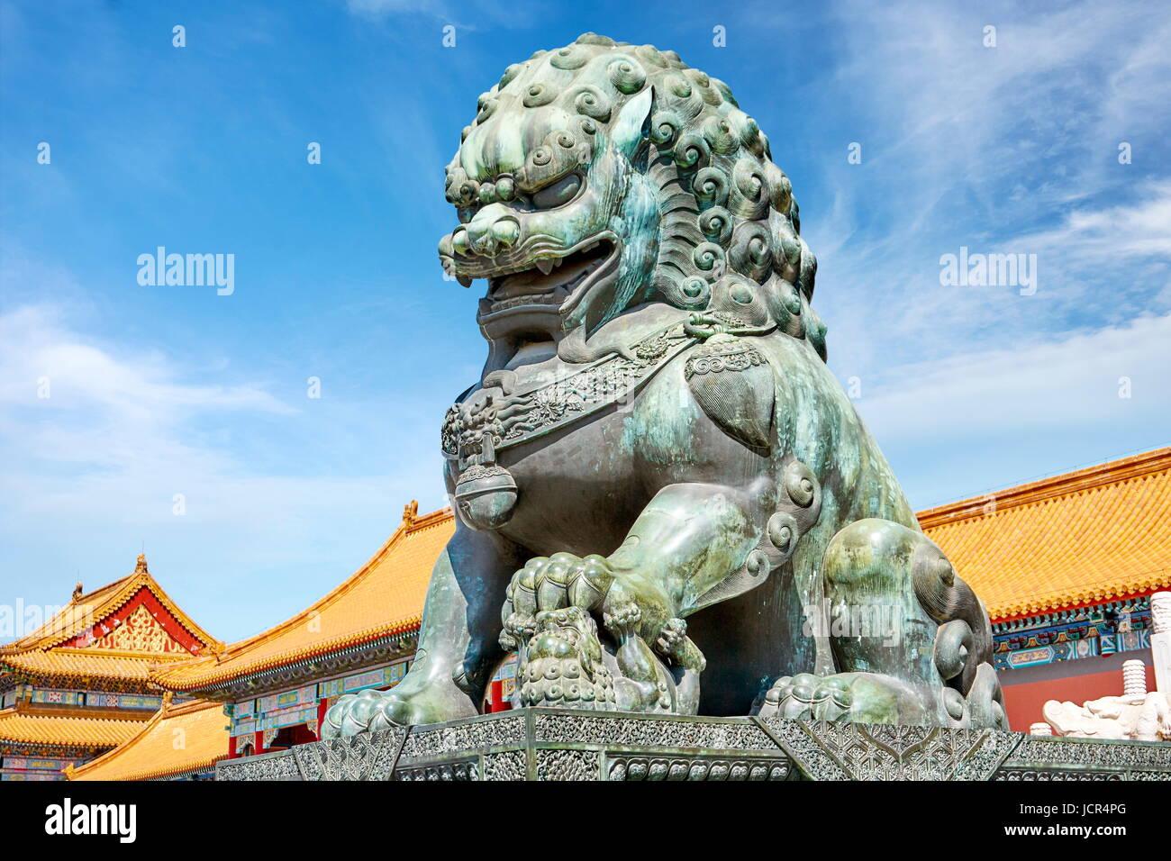 Lion de bronze, gardien de la Cité Interdite, Pékin, Chine Banque D'Images