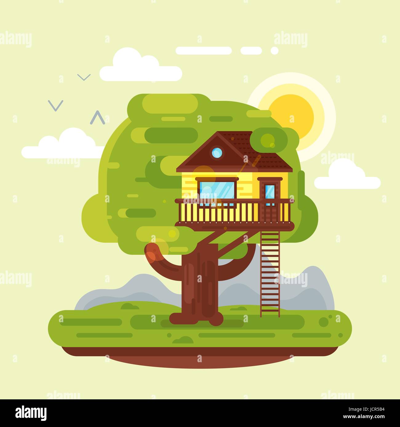 Télévision vecteur illustration de style maison sur arbre. Pour l'icône web. Fond jaune. Illustration de Vecteur