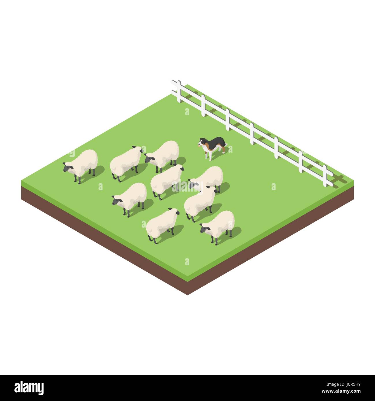 Vector illustration 3D isométrique des animaux de ferme. Un chien berger les moutons. Pour l'icône web. Isolé sur fond blanc. Illustration de Vecteur