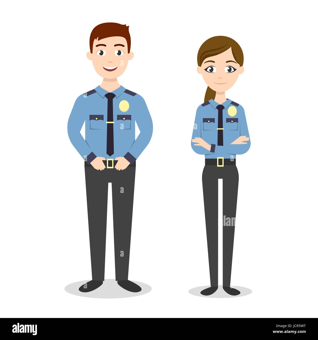 Les caractères vectoriels : deux jeunes professionnels des agents de police, l'homme et de la femme. Illustration de Vecteur