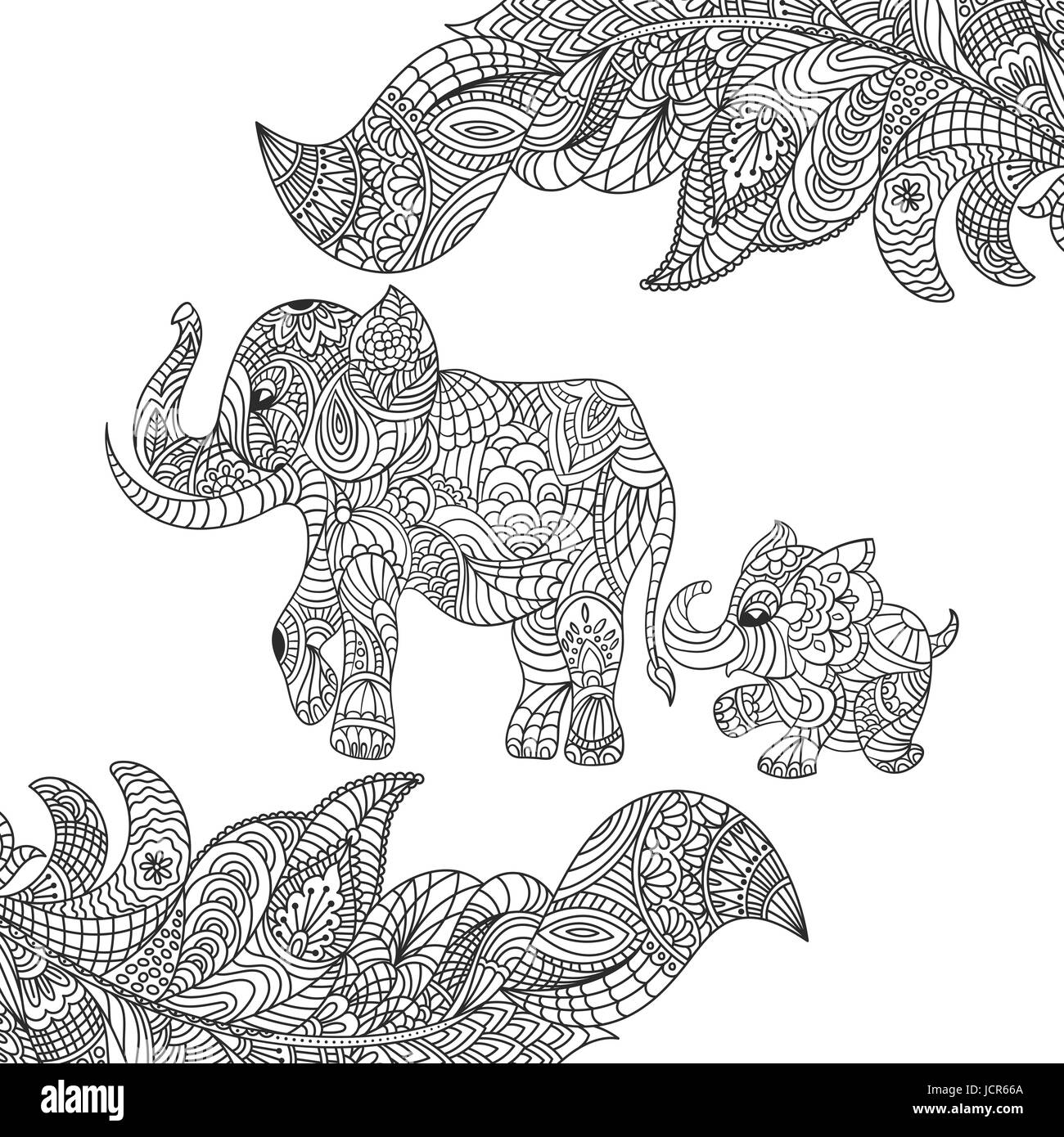 La Main Zentagle Monochrome Vector Illustration D Un Elephant Et Bebe Elephant Coloriage Avec Details Haute Isole Sur Fond Blanc Arriere Boutique Image Vectorielle Stock Alamy