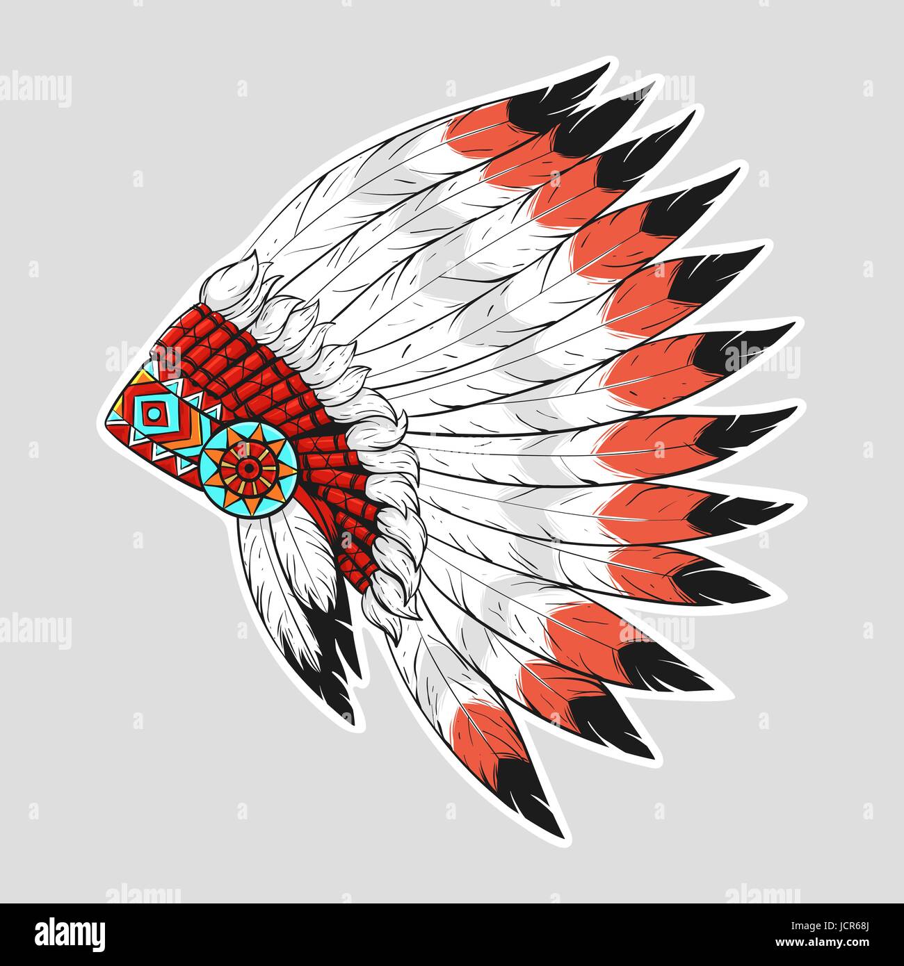 Vector illustration colorée de Native American war bonnet. Design pour un T-shirt ou un poster. Illustration de Vecteur