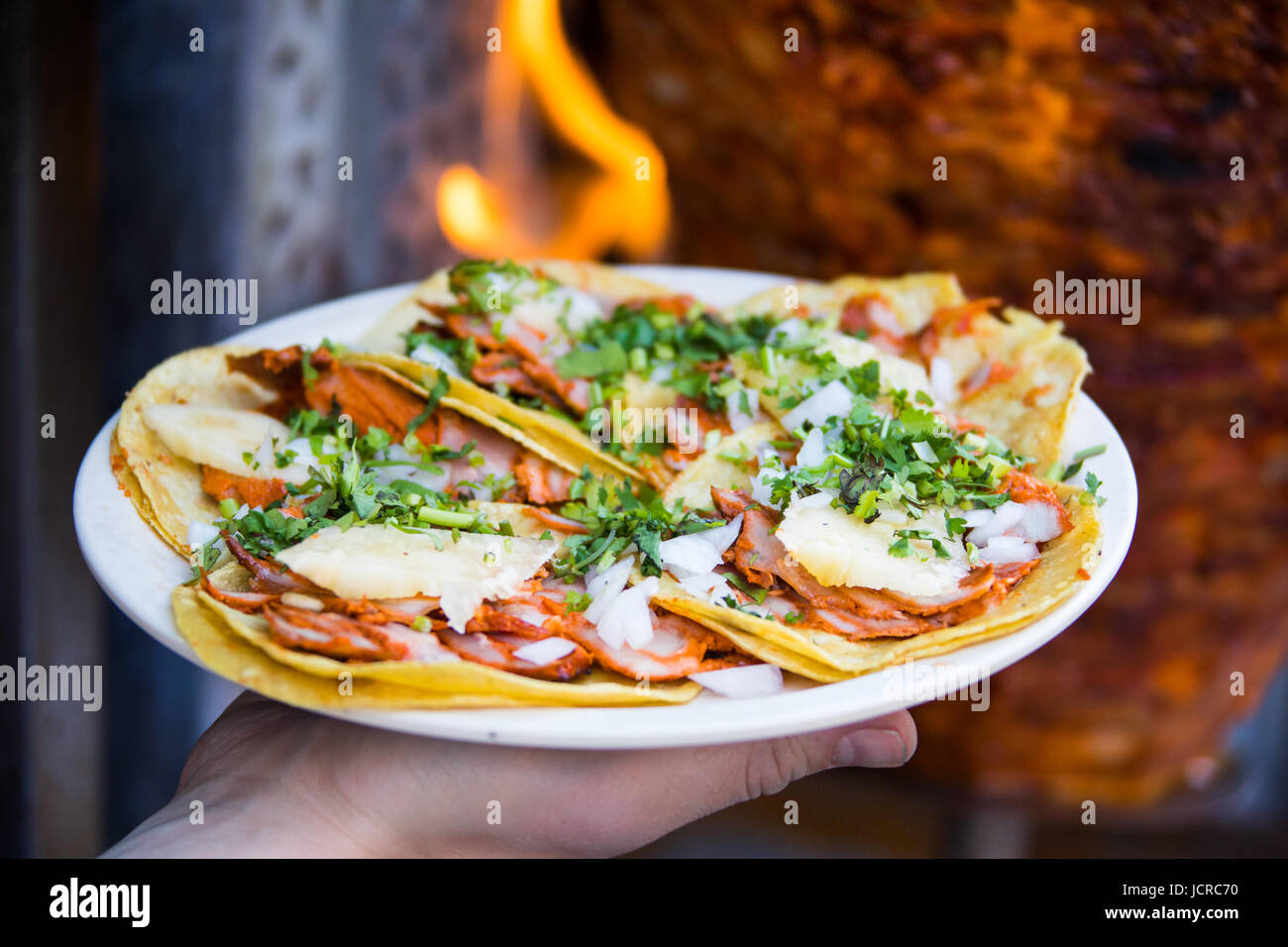 Les tacos al pastor, Mexico, Mexique Banque D'Images