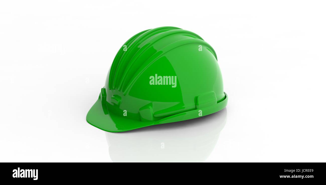 Casque de construction verte sur fond blanc. 3d illustration Banque D'Images