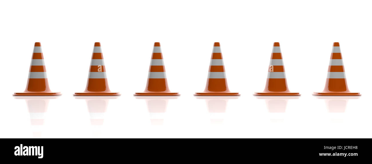 Cônes de circulation isolé sur fond blanc. 3d illustration Banque D'Images