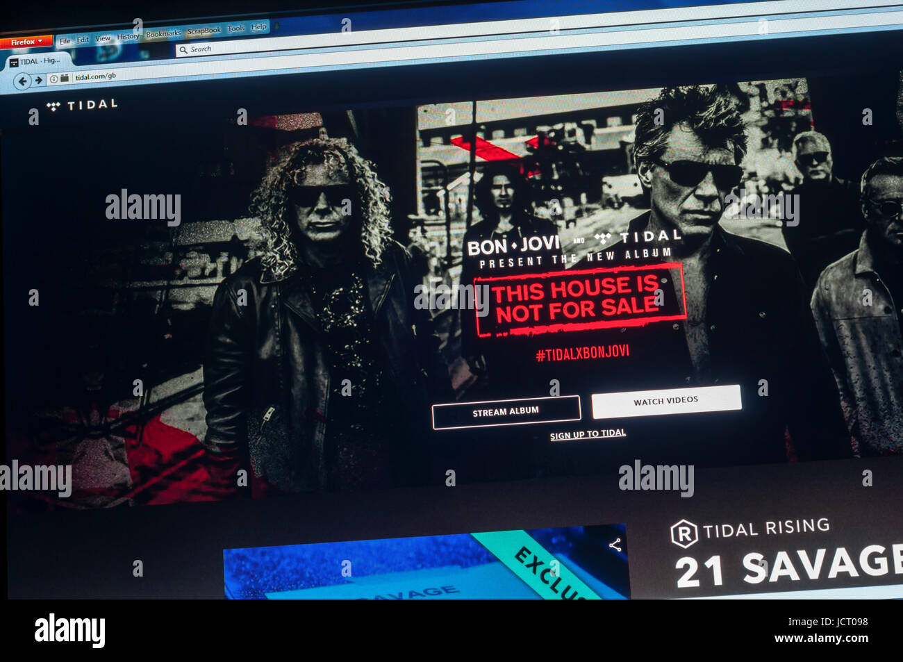 Bon Jovi sur la page d'accueil d'Tidal.com, site de streaming musical. Banque D'Images