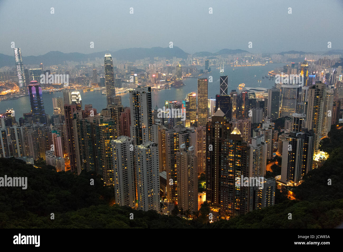 Coucher du soleil à Victoria Peak à Hong Kong, Chine Banque D'Images