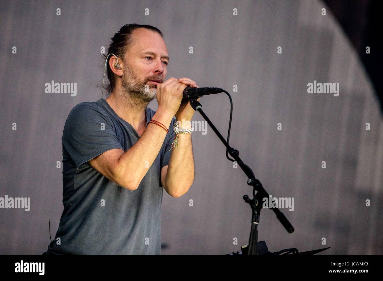 Milan, Italie. 16 Juin, 2017. Radiohead live au festival I-jours à Monza. Radiohead est un groupe originaire de Abingdon, Oxfordshire, formé en 1985. Le groupe est composé de Thom Yorke, Jonny Greenwood, Ed O'Brien, Colin Greenwood et Phil Selway. Credit : Mairo Cinquetti/Pacific Press/Alamy Live News Banque D'Images