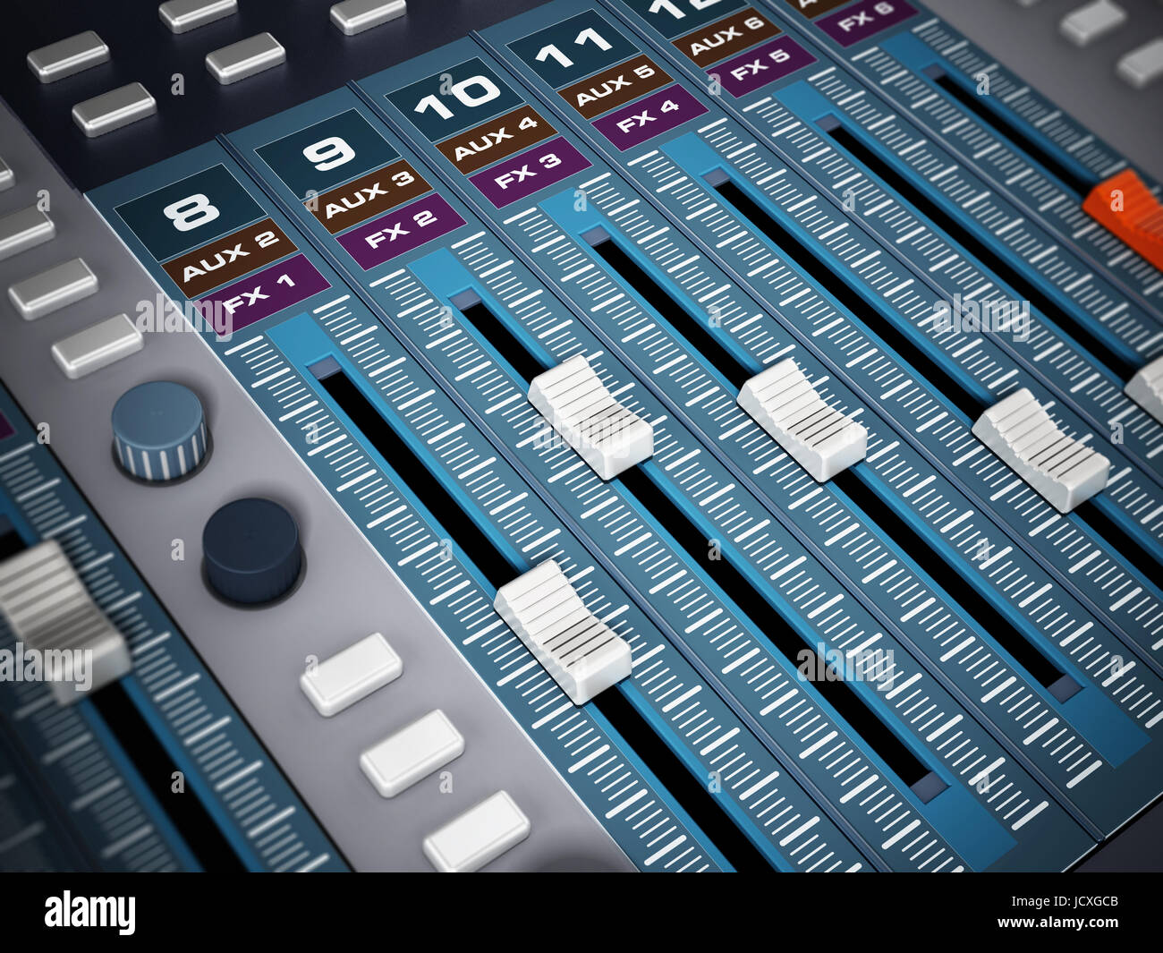 Professional digital studio égaliseur avec boutons-poussoir. 3D illustration. Banque D'Images