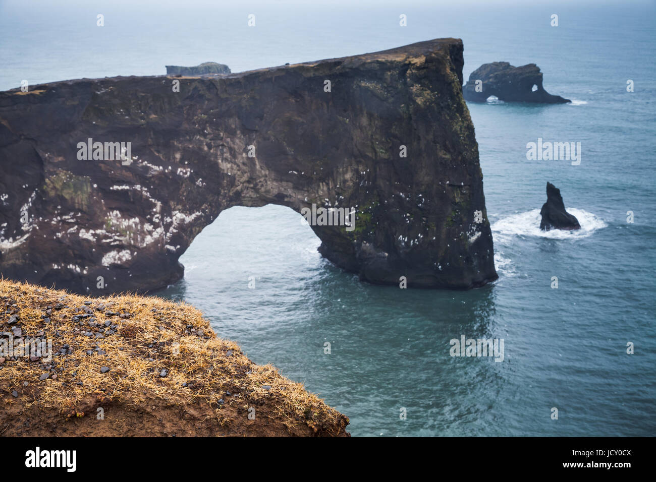 Dyrholaey arch. Paysage pittoresque de la réserve naturelle de Dyrhólaey, côte sud de l'Islande, de l'Europe Banque D'Images