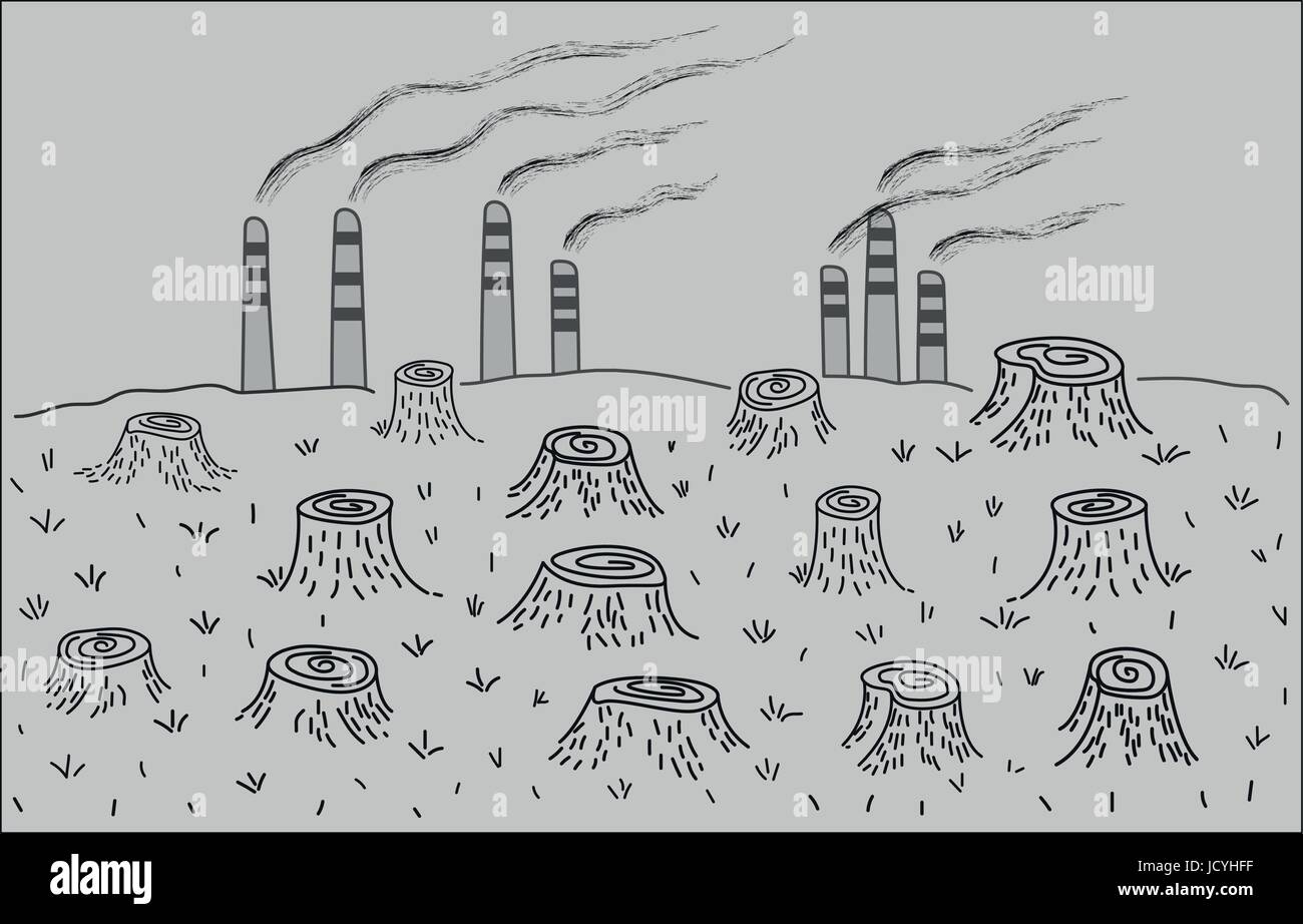 La déforestation et la pollution de l'environnement. Désastre environnemental Illustration de Vecteur