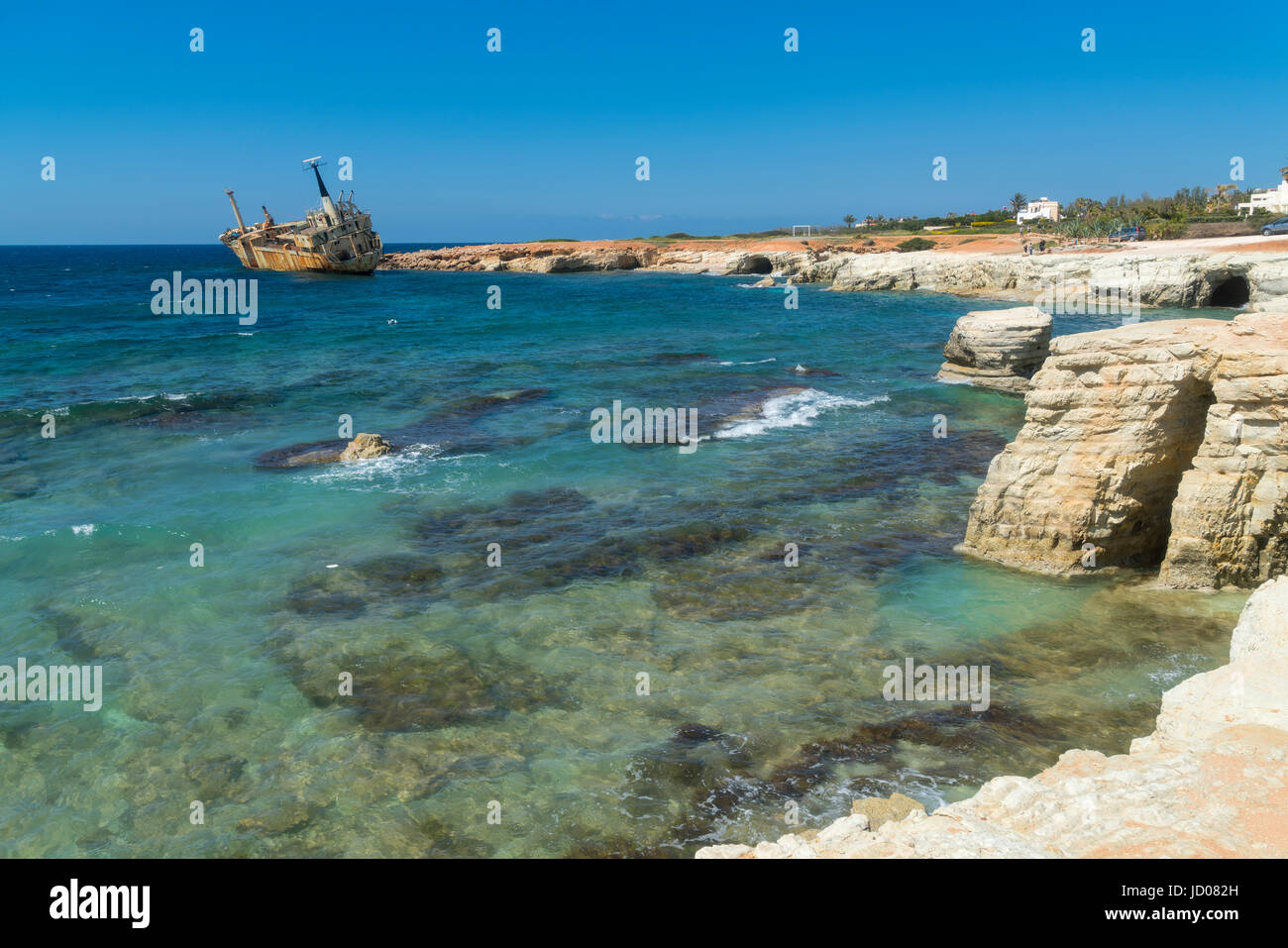 Épave d'Edro III, grottes de la mer, près de Coral Bay, Paphos, Paphos, Chypre Banque D'Images