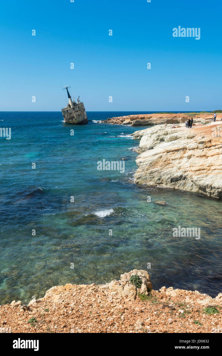 Épave d'Edro III, grottes de la mer, près de Coral Bay, Paphos, Paphos, Chypre Banque D'Images