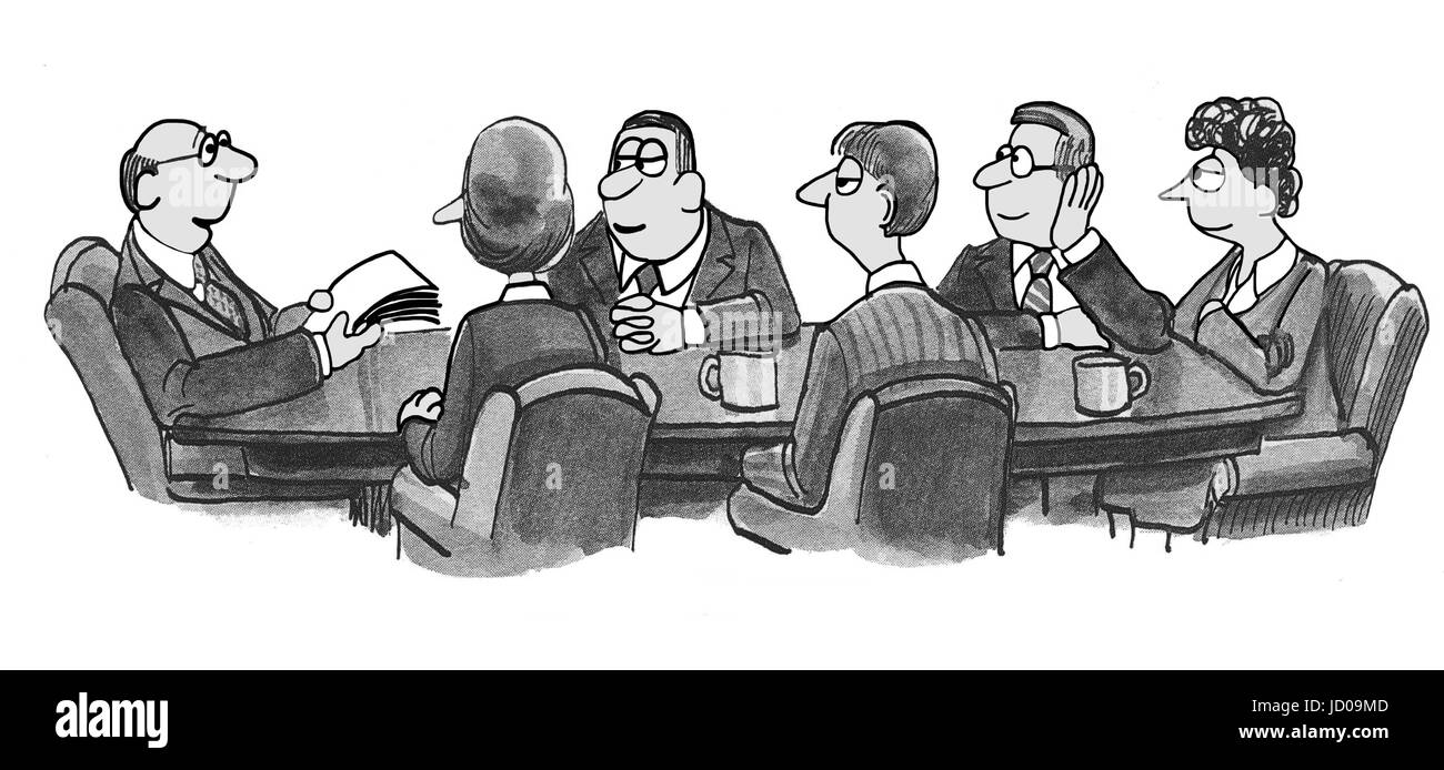 Cartoon illustration montrant les gens d'affaires à une réunion. Banque D'Images