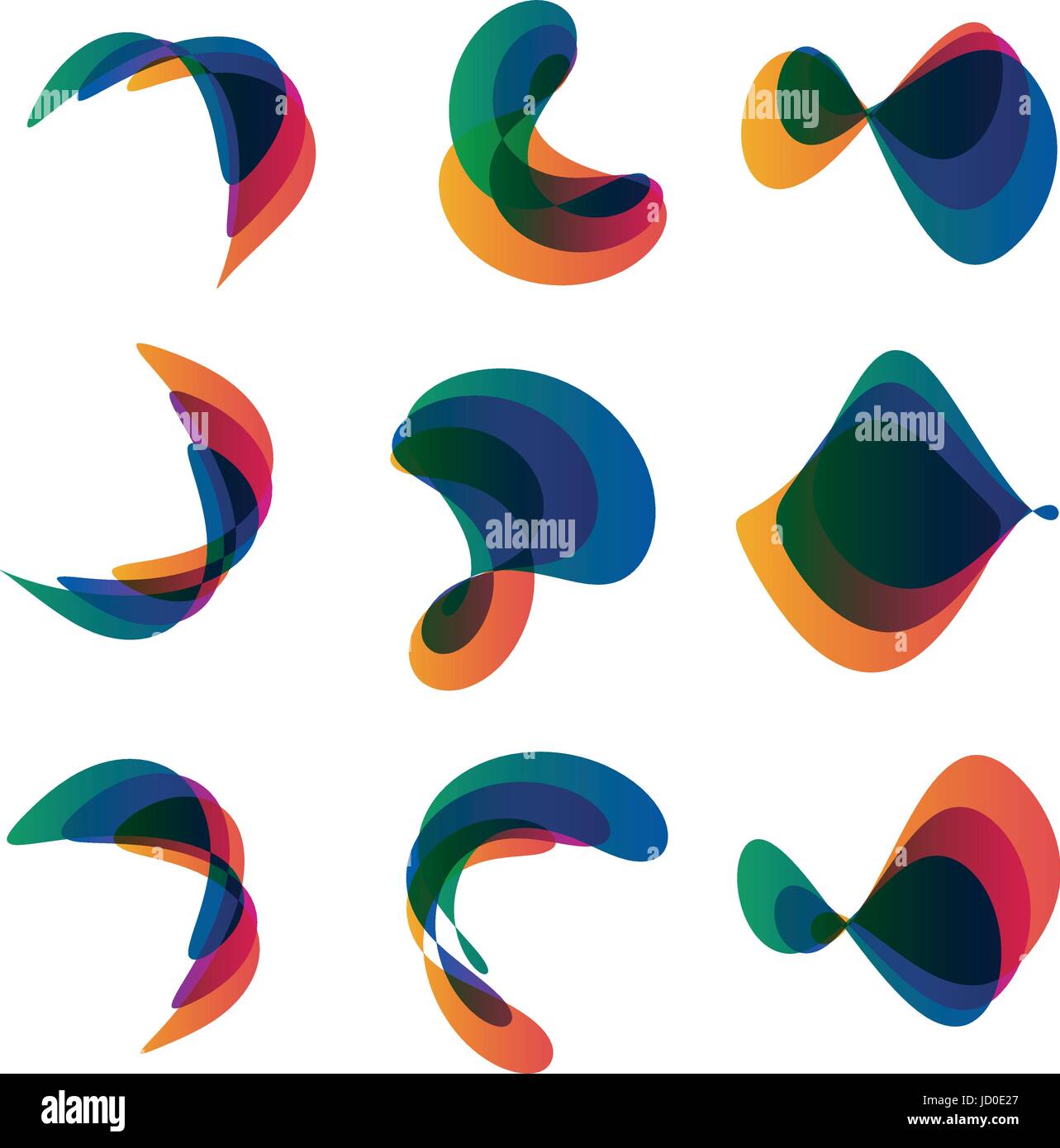 L'été aplatie et arc-en-ciel de printemps, des lignes colorées avec l'effet d'imposer. Vector collection de logos, symboles et formes abstraites. Col déformé Illustration de Vecteur
