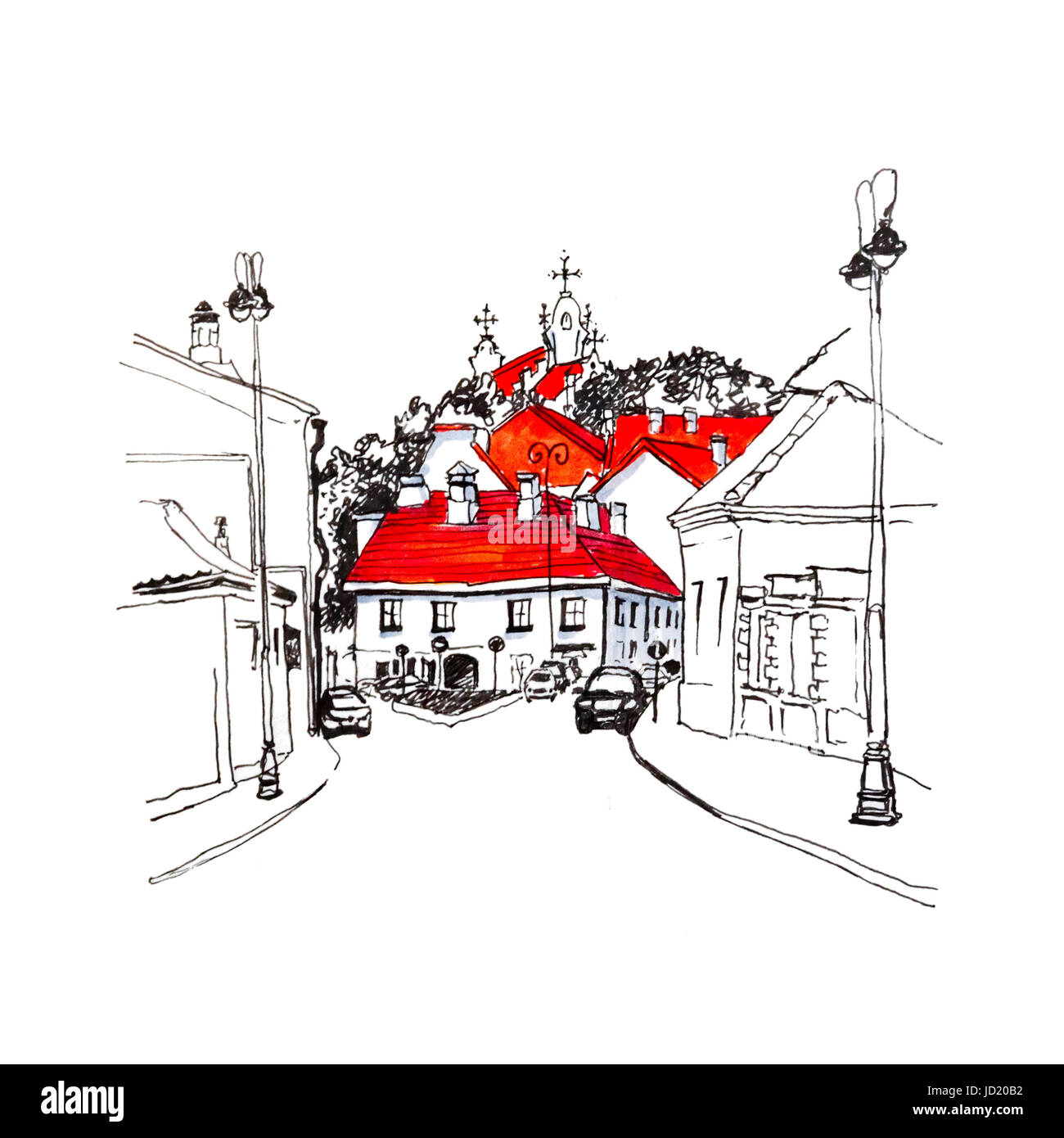 Rue typique de la vieille ville de Vilnius, Lituanie Banque D'Images