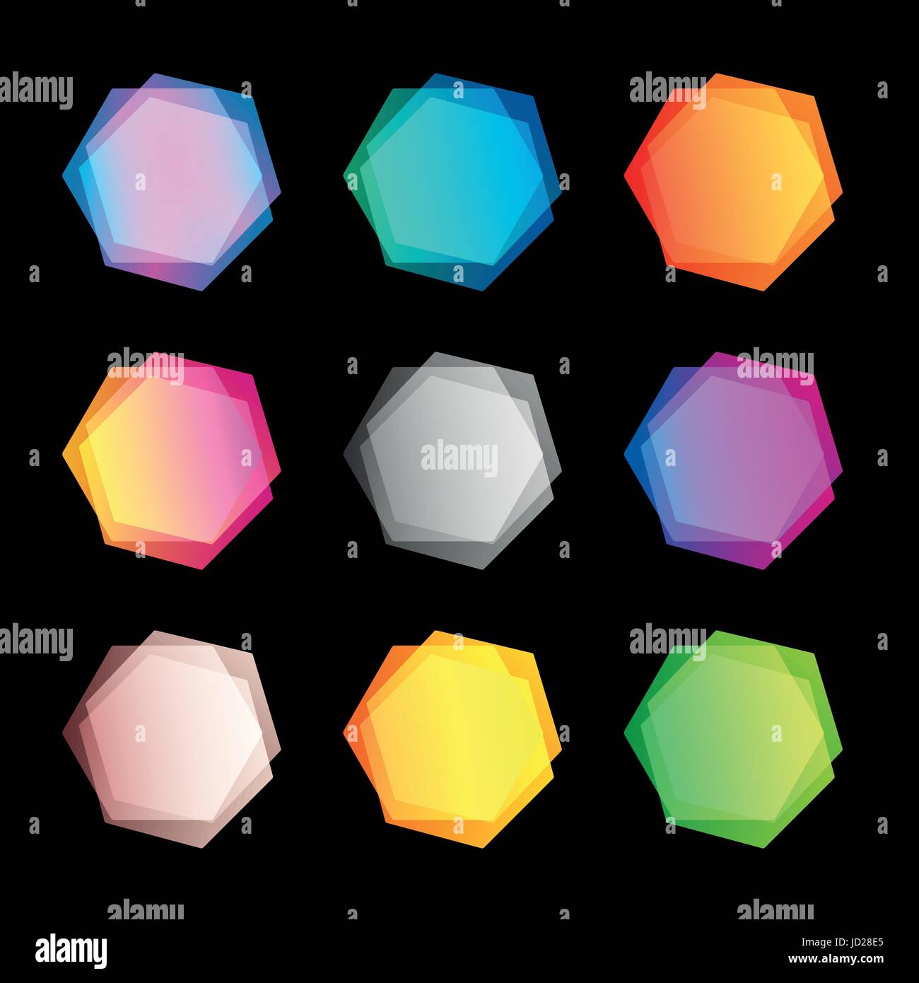 Des formes géométriques abstraites inhabituelle logo vector set. Logotypes colorés polygonale collection sur le fond noir Illustration de Vecteur