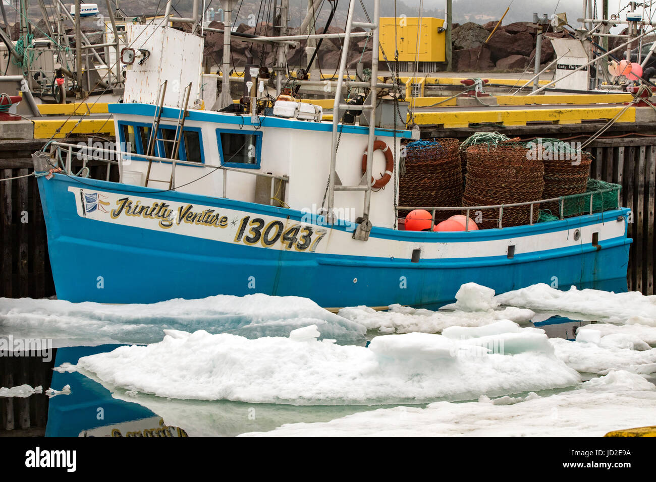 Les bateaux de pêche et la glace de mer dans le port de Twillingate - Twillingate, Newfoundland, Canada Banque D'Images