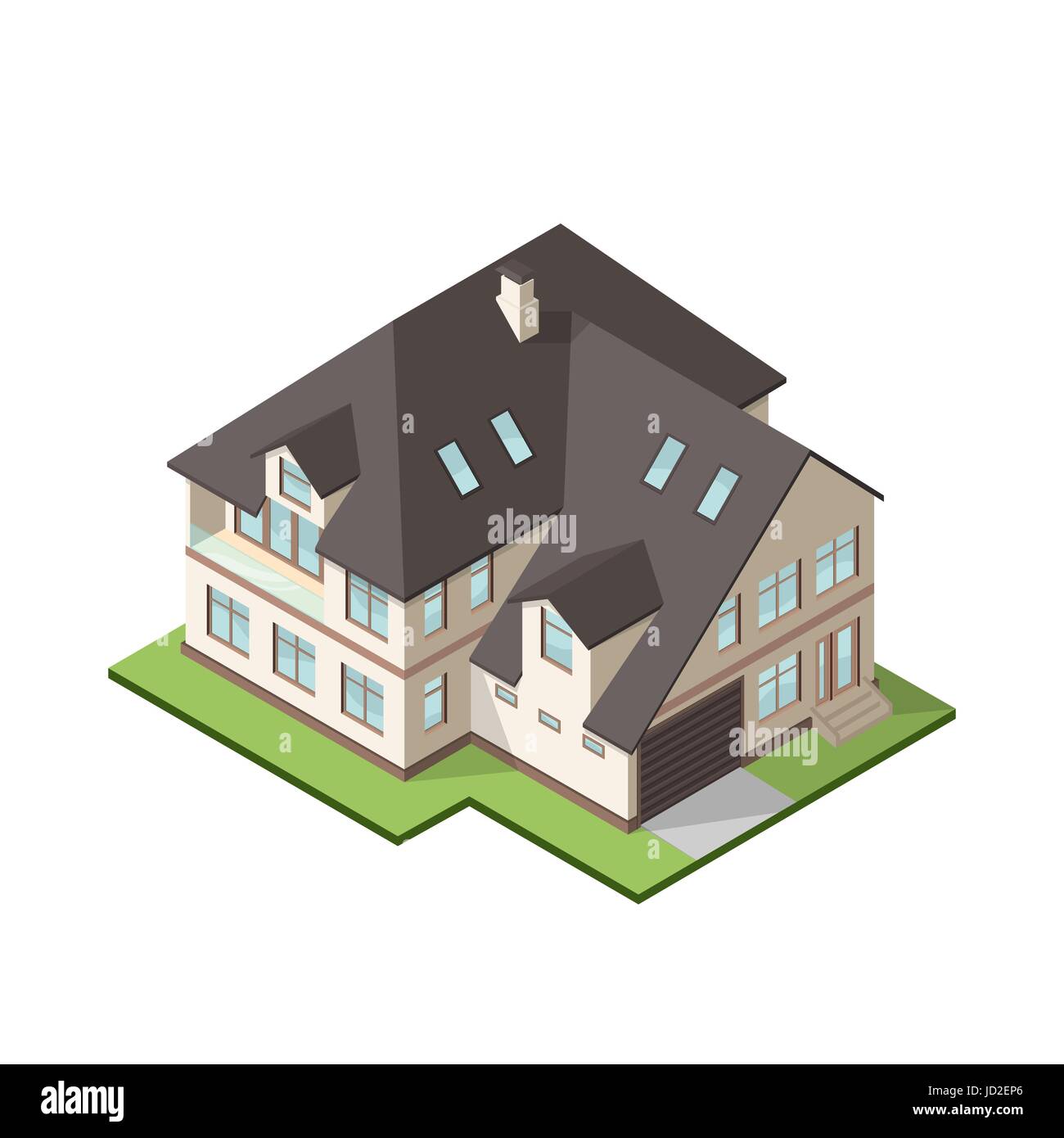 Vector illustration de cottage privé grand isométrique ou maison de l'immobilier des brochures ou d'icône web. Illustration de Vecteur