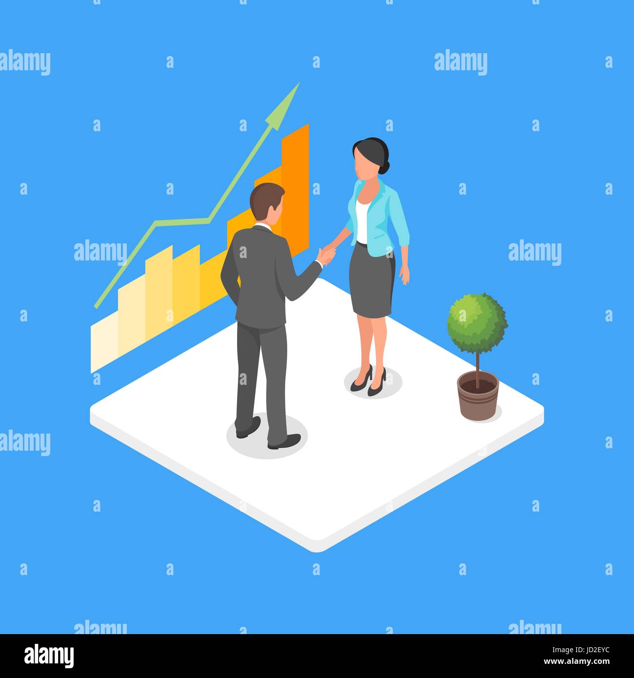 3D isométrique vecteur illustration de deux personnes faisant face et serrer la main d'accord. Illustration de Vecteur