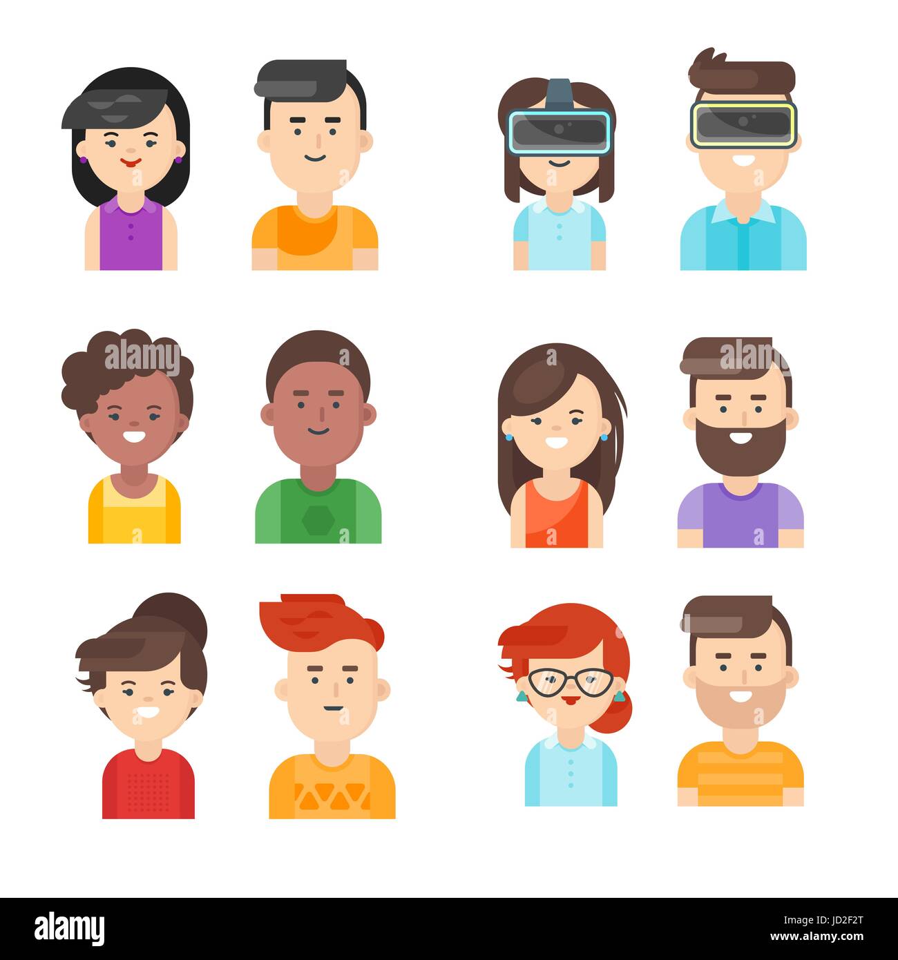 Style plat vecteur ensemble de personnes d'icônes. Les hommes et les femmes doit faire face. Isolé sur fond blanc. Illustration de Vecteur