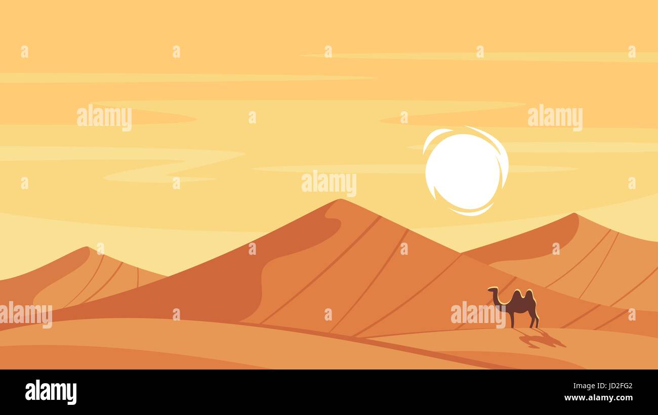 Vector cartoon style avec fond paysage désert chaud. Illustration de Vecteur