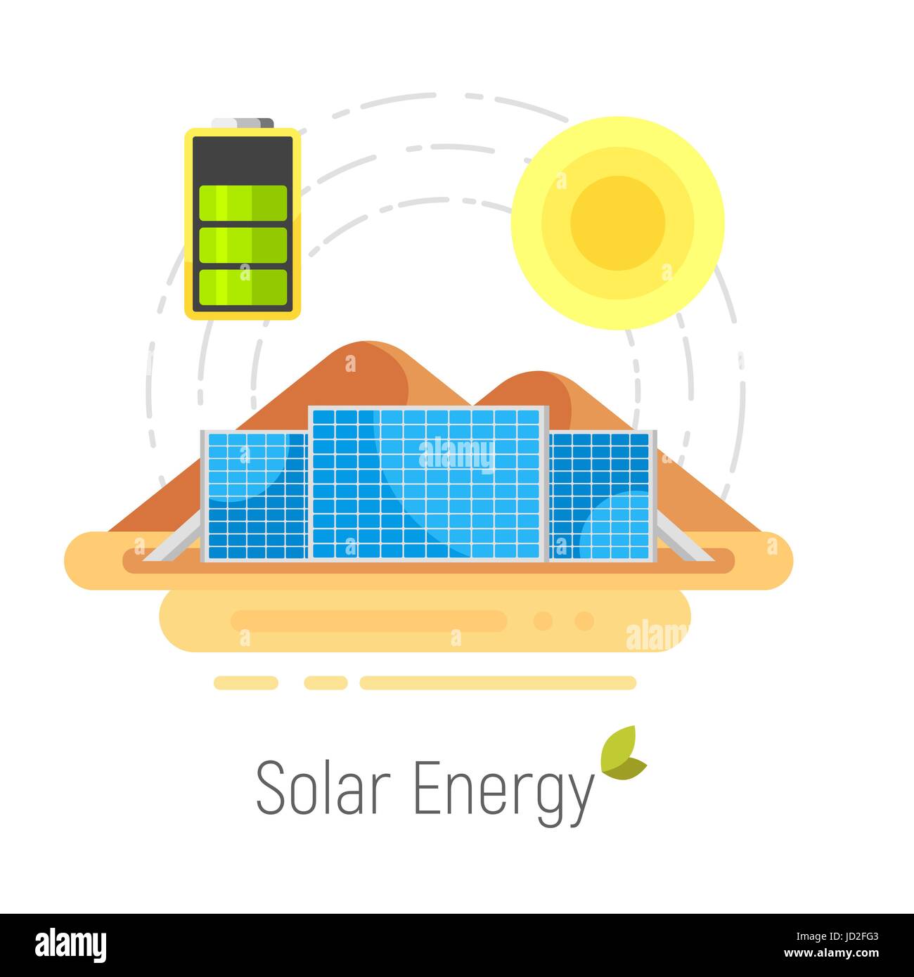 Concept style télévision vecteur d'écologie de l'énergie solaire. Panneaux solaires dans le désert. Autre source de pouvoir. Isolé sur fond blanc. Illustration de Vecteur