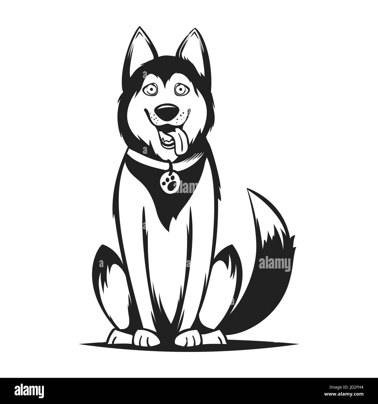 Vector illustration monochrome de chien husky. Isolé sur fond blanc. Illustration de Vecteur