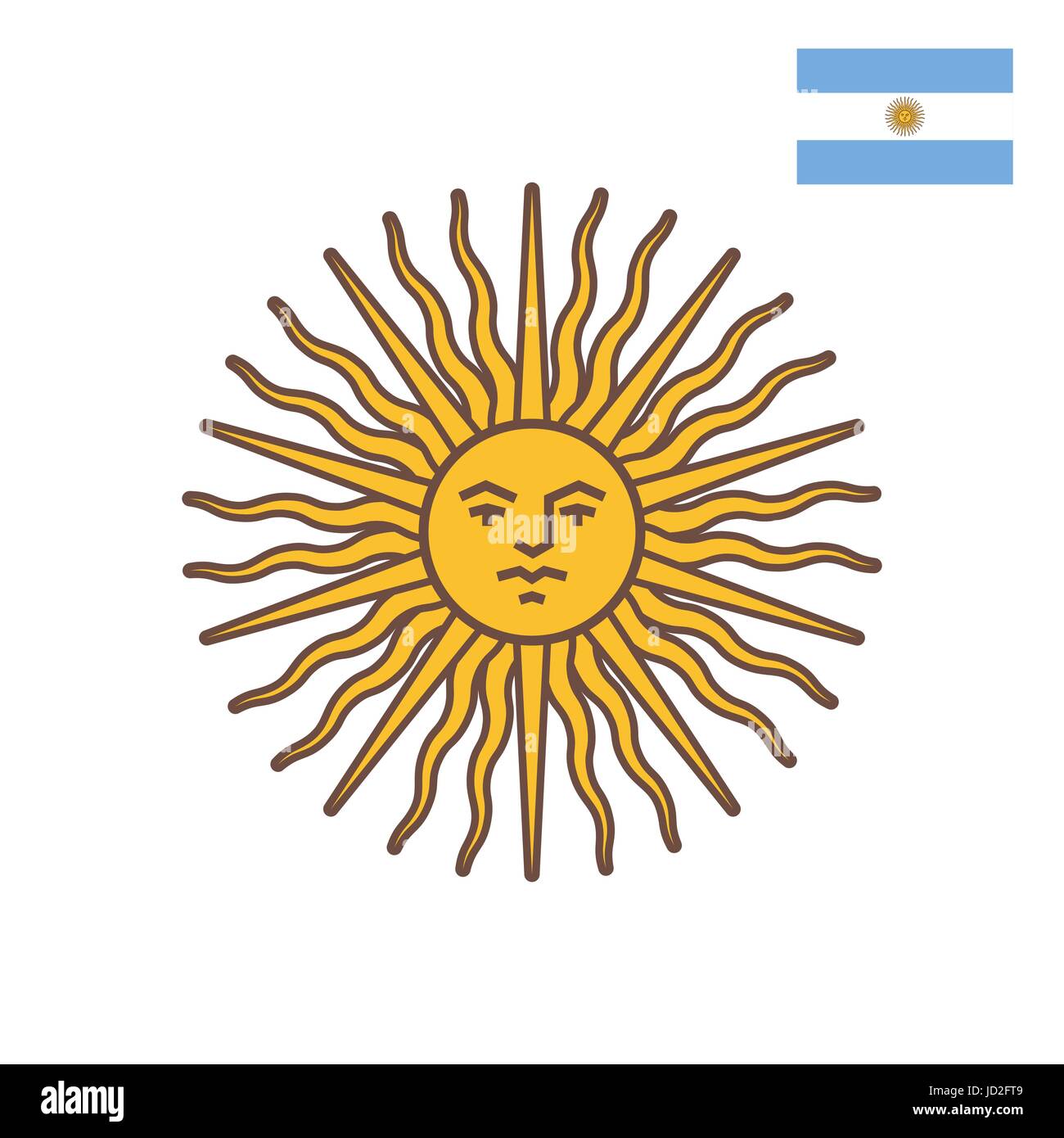 Vector illustration style plat de symbole de l'Argentine - Soleil de Mai. Isolé sur fond blanc. Pour l'icône web. Illustration de Vecteur
